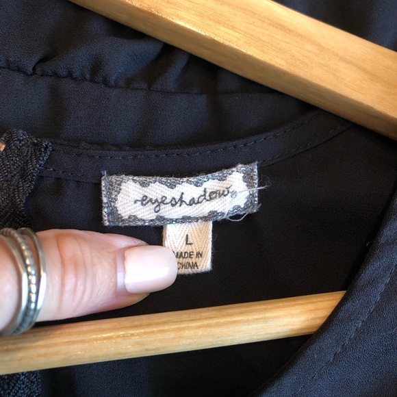 Black Embroidered Tunic Blouse Gold Exposed Zipper - Picture 5 of 11